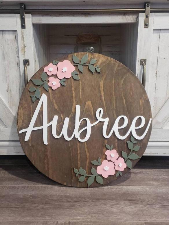 Personalized Baby Girl Wood Sign - Floral Boho Decor for Nursery Room