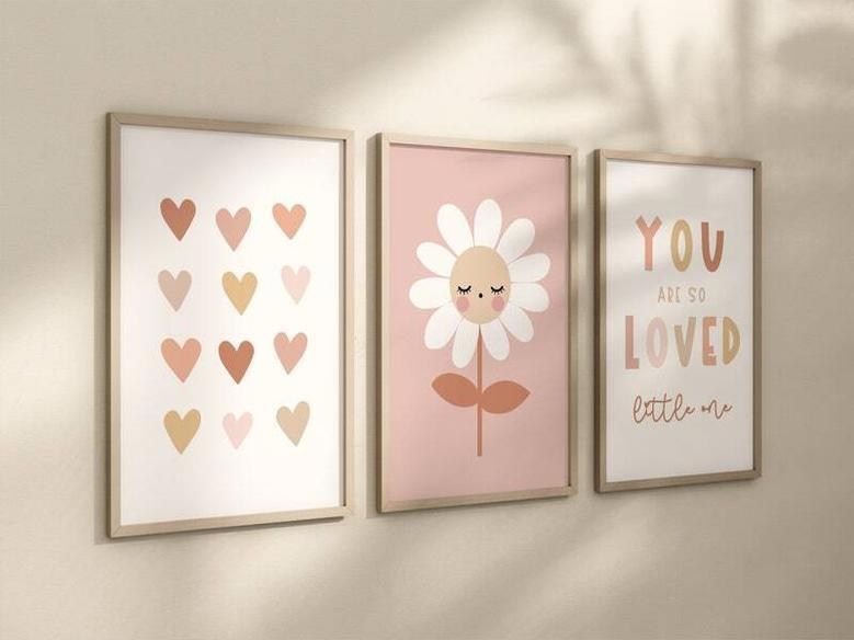 Floral Daisy Canvas For Baby Girl Nursery - Charming Boho Wall Art Set For Kids Room