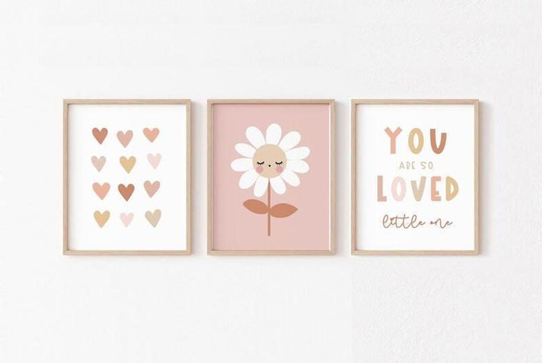 Floral Daisy Canvas For Baby Girl Nursery - Charming Boho Wall Art Set For Kids Room