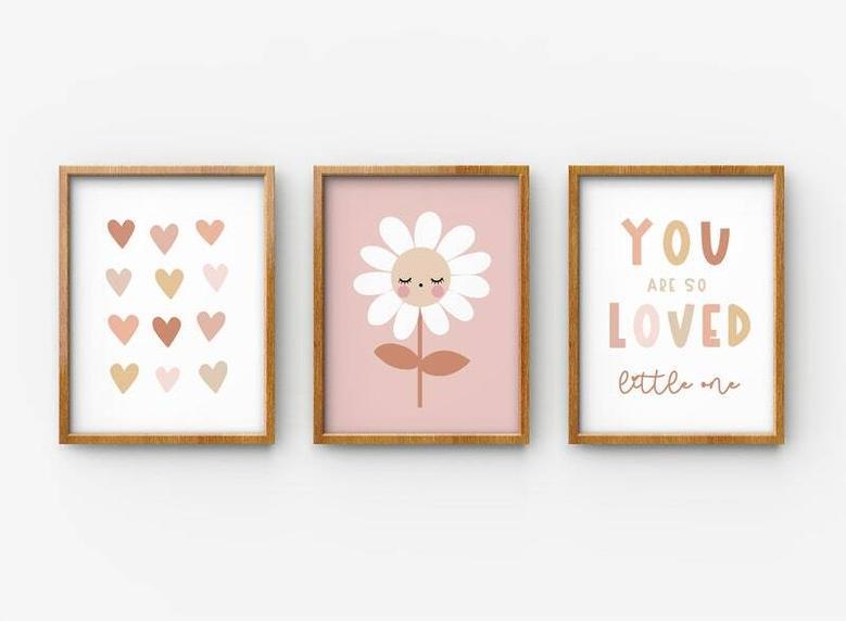 Floral Daisy Canvas For Baby Girl Nursery - Charming Boho Wall Art Set For Kids Room