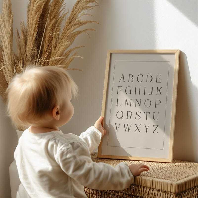Vintage alphabet canvas wall art, beige serif letters A-Z for gender-neutral nursery, classroom-friendly decor for toddlers Vintage alphabet canvas wall art, beige serif letters A-Z for gender-neutral nursery, classroom-friendly decor for toddlers