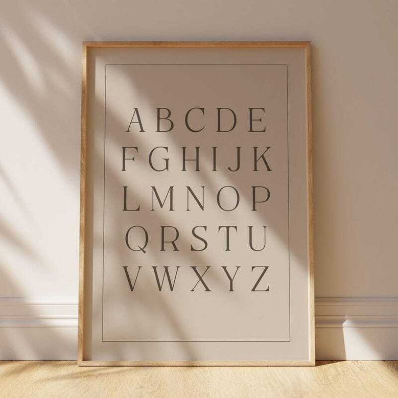 Vintage alphabet canvas print in muted beige for nursery decor, A-Z letters chart, gender-neutral kids room or playroom Vintage alphabet canvas print in muted beige for nursery decor, A-Z letters chart, gender-neutral kids room or playroom