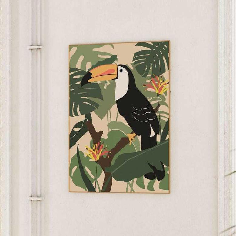 Jungle Nursery Canvas Featuring Boho Toucan Art For Kids' Room Or Playroom Decor