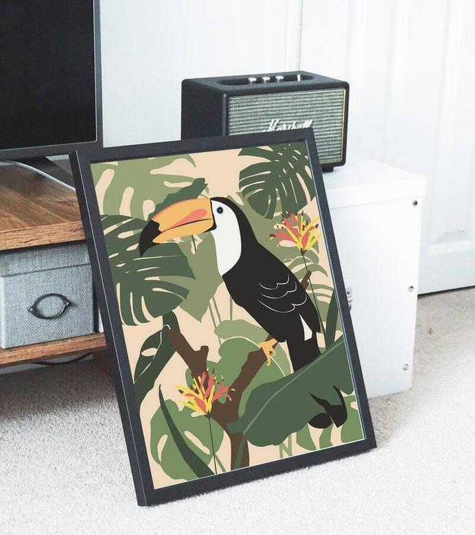 Jungle Nursery Canvas Featuring Boho Toucan Art For Kids' Room Or Playroom Decor