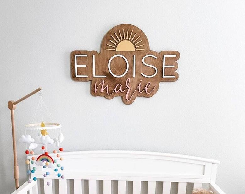 Personalized Boho Sun Wood Sign For Baby Girl Nursery - You Are My Sunshine Decor