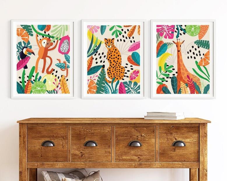 Colorful Safari Nursery Canvas Set Jungle Theme For Playroom Or Nursery