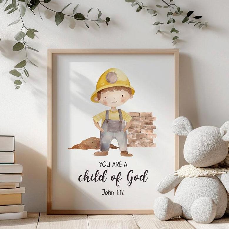 Christian Construction Nursery Canvas - Personalized Scripture Art For Baby Boys