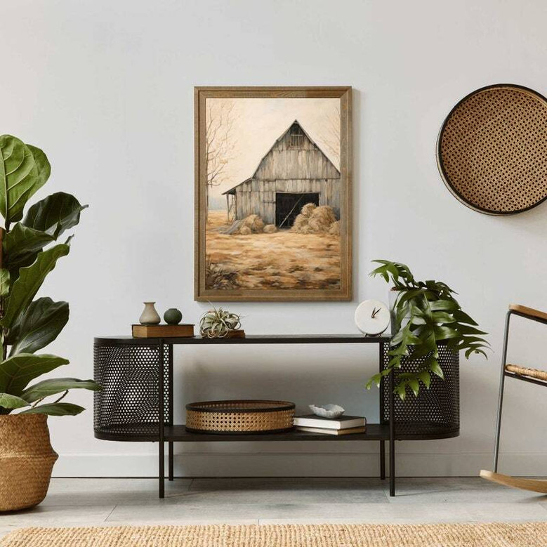 Rustic farmhouse countryside barn canvas print, weathered aesthetic adds pastoral warmth to country-themed home decor
