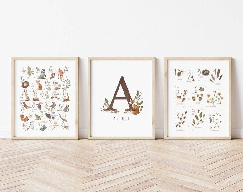 Woodland nursery canvas art with rustic initial monogram, custom name, pine trees and deer for baby's room decor Woodland nursery canvas art with rustic initial monogram, custom name, pine trees and deer for baby's room decor