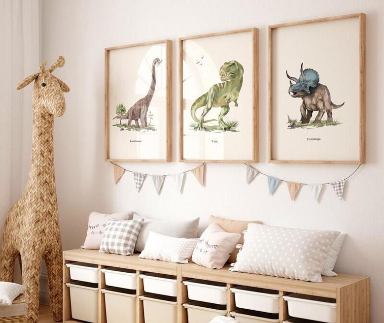 Dinosaur Nursery Art Canvas Set - Dino Prints For Baby Boys Room Decor