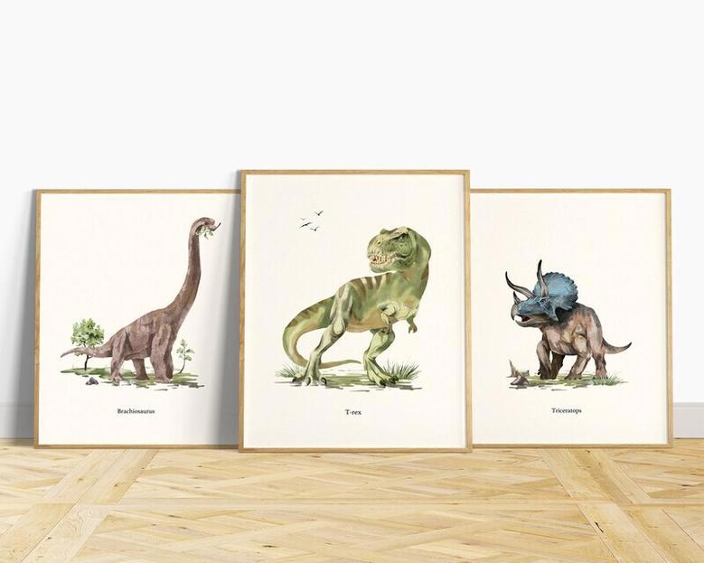 Dinosaur Nursery Art Canvas Set - Dino Prints For Baby Boys Room Decor