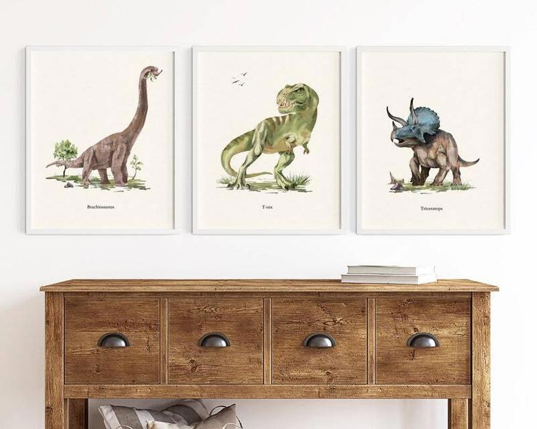 Dinosaur Nursery Art Canvas Set - Dino Prints For Baby Boys Room Decor