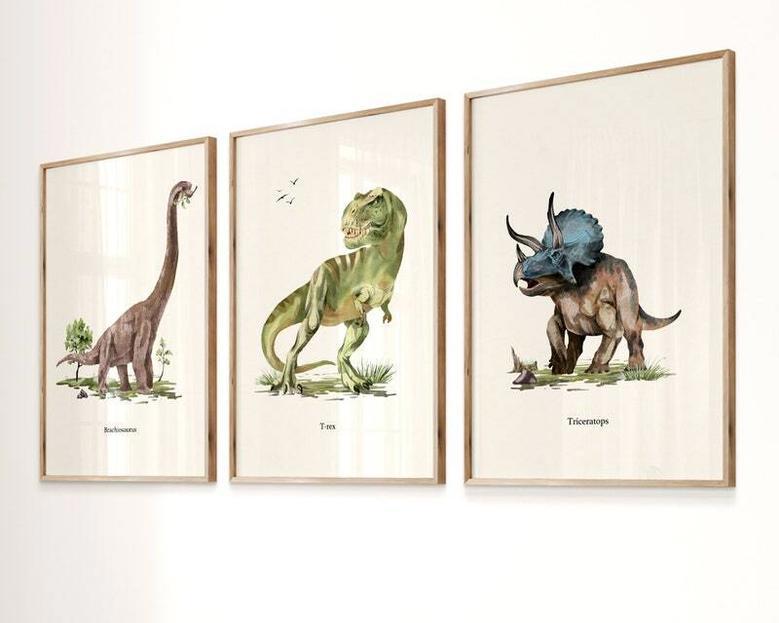 Dinosaur Nursery Art Canvas Set - Dino Prints For Baby Boys Room Decor