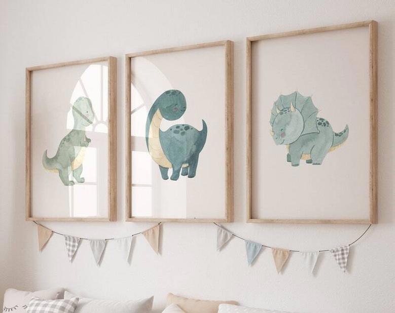 Thoughtful Dinosaur Nursery Canvas Art For Baby Boy's Room Decor