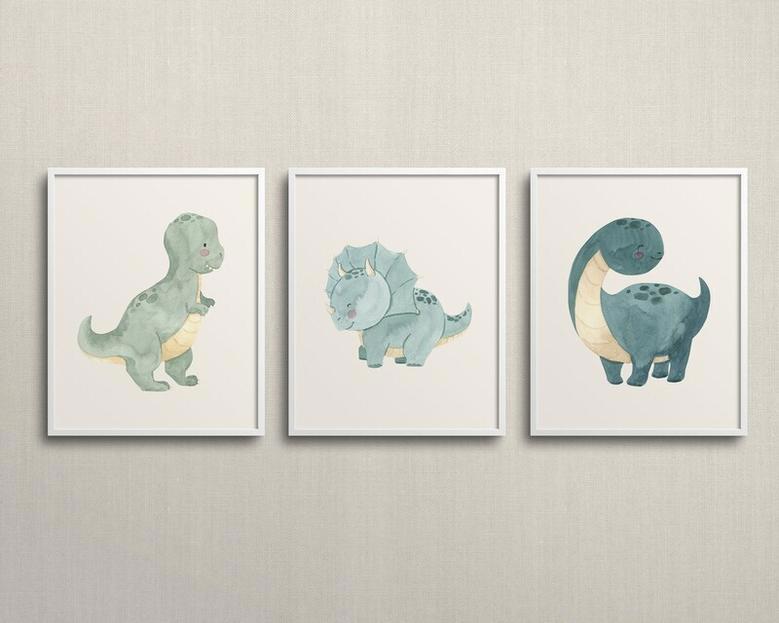 Thoughtful Dinosaur Nursery Canvas Art For Baby Boy's Room Decor