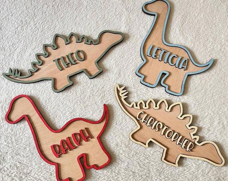 Personalized Dinosaur Name Sign - Custom Wood Decor for Boys' Bedroom