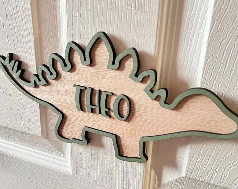 Personalized Dinosaur Name Sign - Custom Wood Decor for Boys' Bedroom