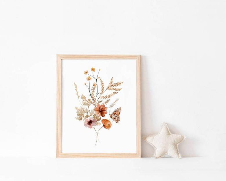 Boho rainbow nursery canvas wall art set of 3 with wildflowers, blush and sage tones, sweet baby shower gift for baby nursery