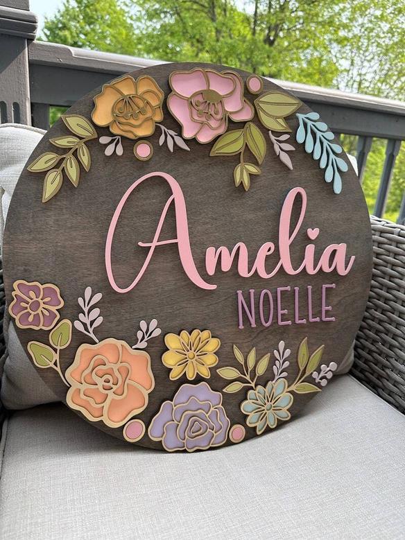 Custom Floral Baby Girl Nursery Sign - Personalized Wood Decor For Baby Shower Gift