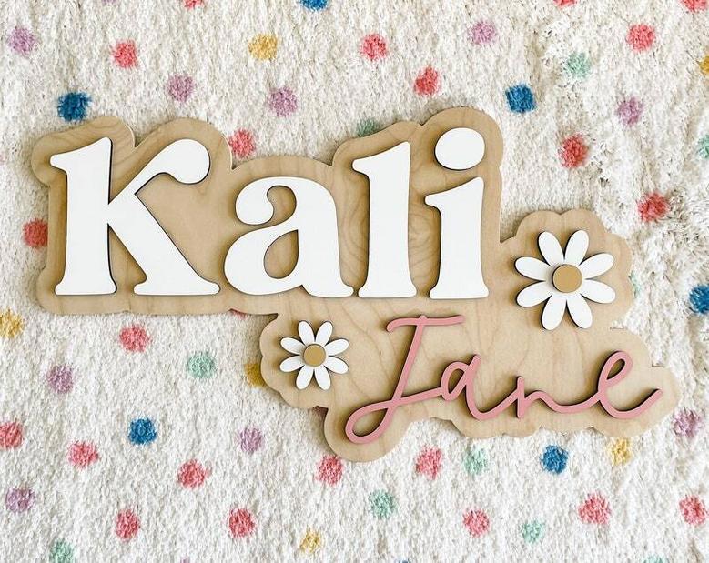 Personalized Floral Daisy Wood Sign For Baby Girl Nursery Decor