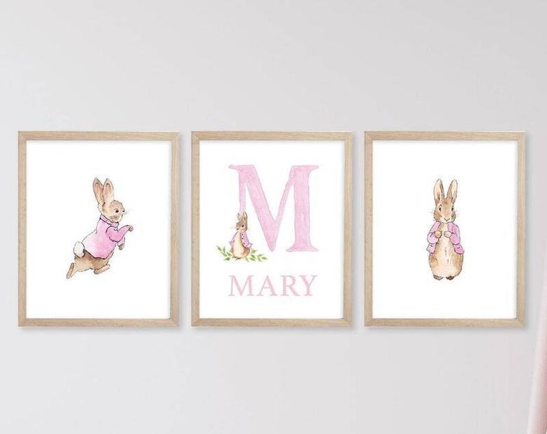 Personalized Watercolor Peter Rabbit Canvas For Baby Girl Nursery DéCor