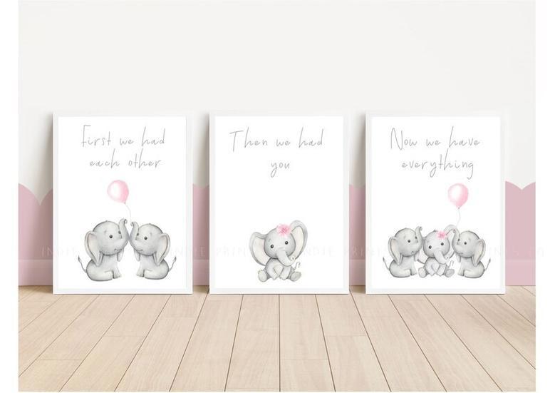 Heartfelt Elephant Nursery Canvas - Custom Animal Wall Art for Baby Girls' Room