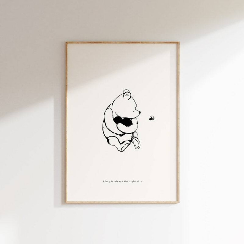 Winnie the Pooh canvas nursery decor with uplifting quotes, storybook style in neutral tones, thoughtful gift for new parents