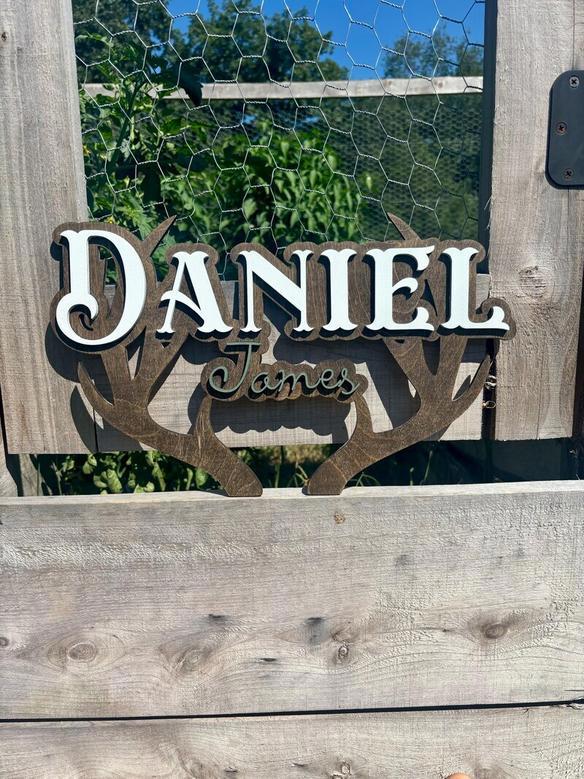 Custom Deer Antler Baby Boy Wood Sign For Hunting-Themed Nursery DéCor