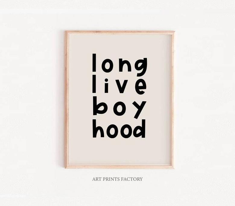 Boy Nursery Canvas Wall Art With Checkered Pattern - Long Live Boyhood Quote For Kids Room DéCor