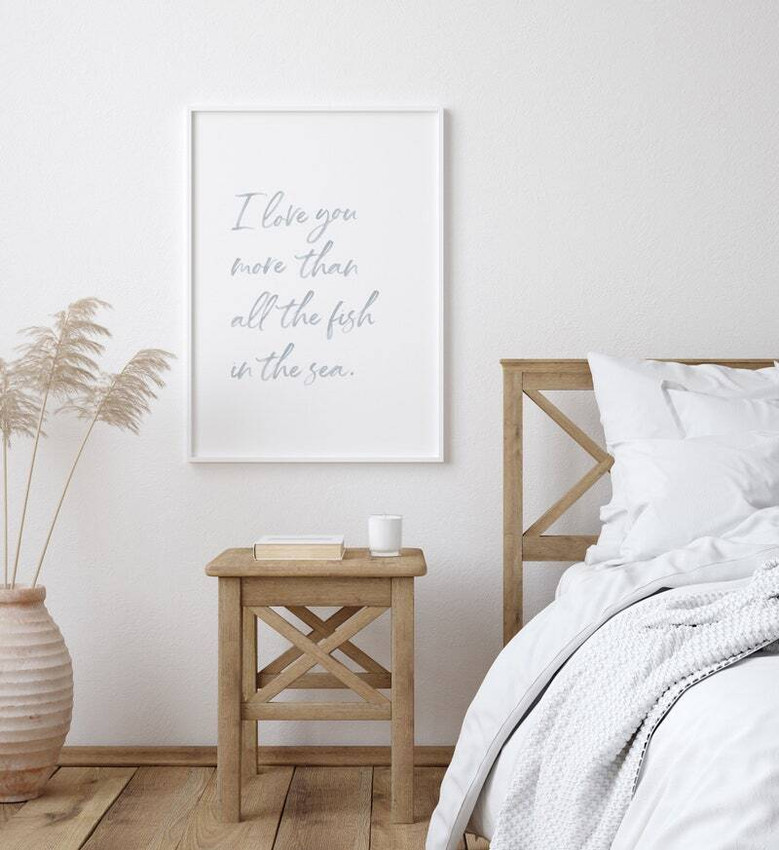Minimal coastal nursery quote canvas art reading 'I Love You,' clean typography, soft neutrals for beach-inspired crib decor Minimal coastal nursery quote canvas art reading 'I Love You,' clean typography, soft neutrals for beach-inspired crib decor