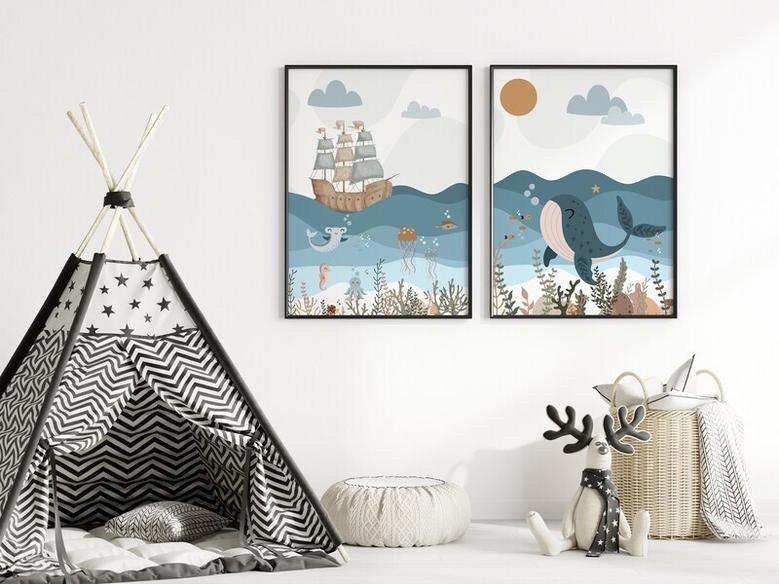 Nautical Nursery Canvas Set For Ocean-Themed Baby Boy Room Wall Art