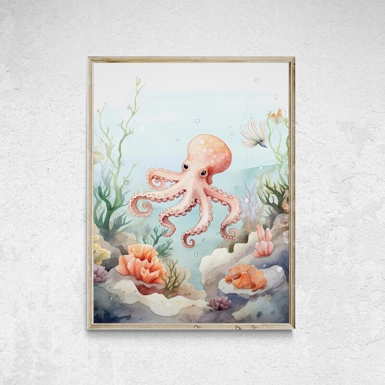 Nautical Nursery Canvas Set With Ocean Animal Art - Ideal For Ocean-Themed Baby Room