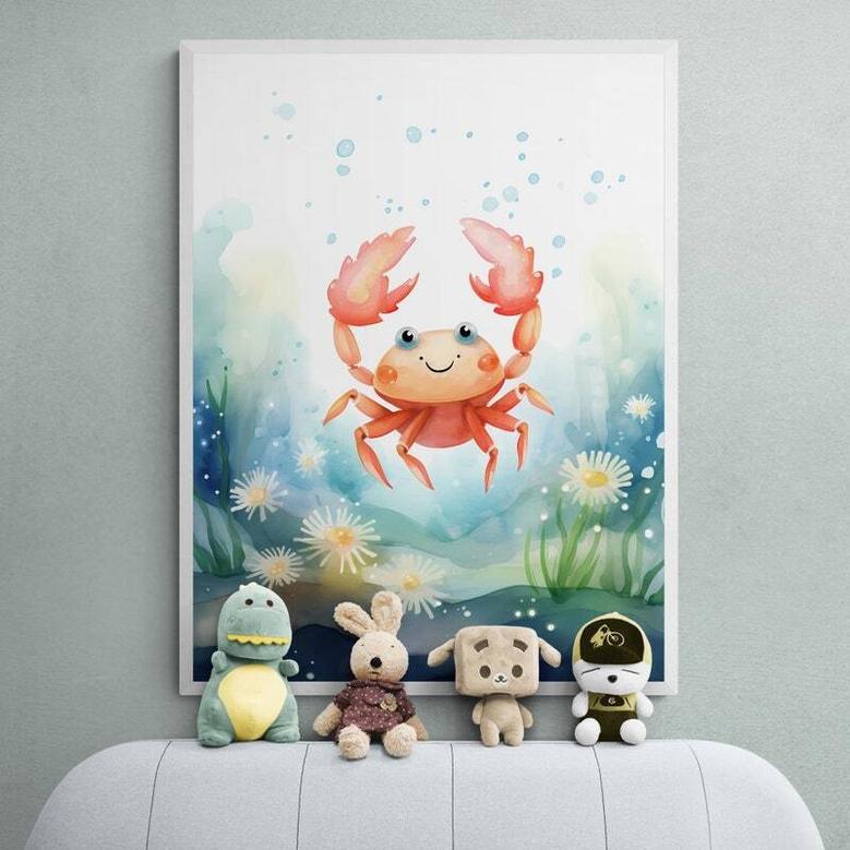 Nautical Nursery Canvas Set With Ocean Animal Art - Ideal For Ocean-Themed Baby Room