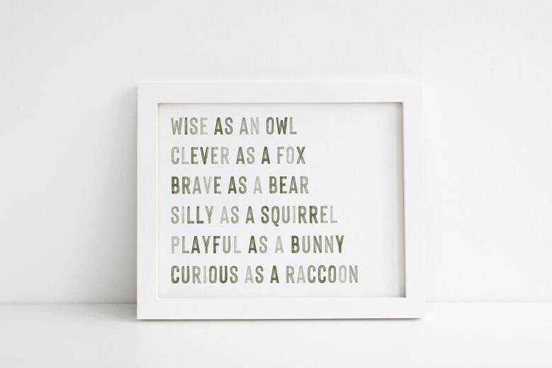 Woodland animals canvas for nursery, inspirational sayings in green neutral tones, cute forest theme wall art for kids