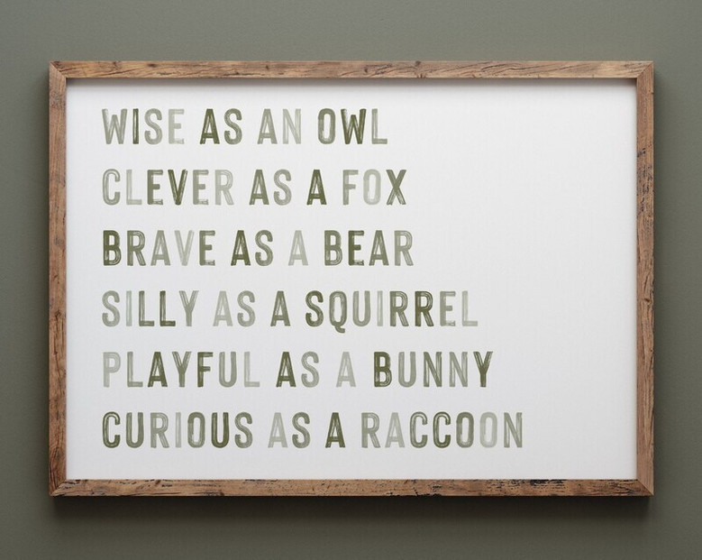 Woodland animals canvas wall art with uplifting quotes, green neutral nursery decor for kids bedroom or playroom