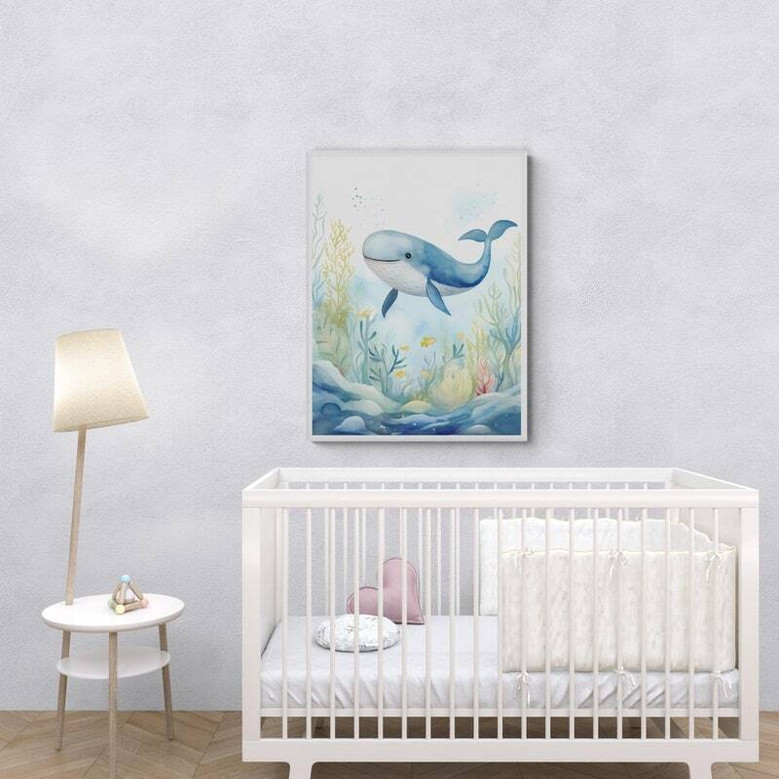 Nautical nursery canvas set with cute ocean animals, octopus and fish canvas panels for sea-inspired baby room walls
