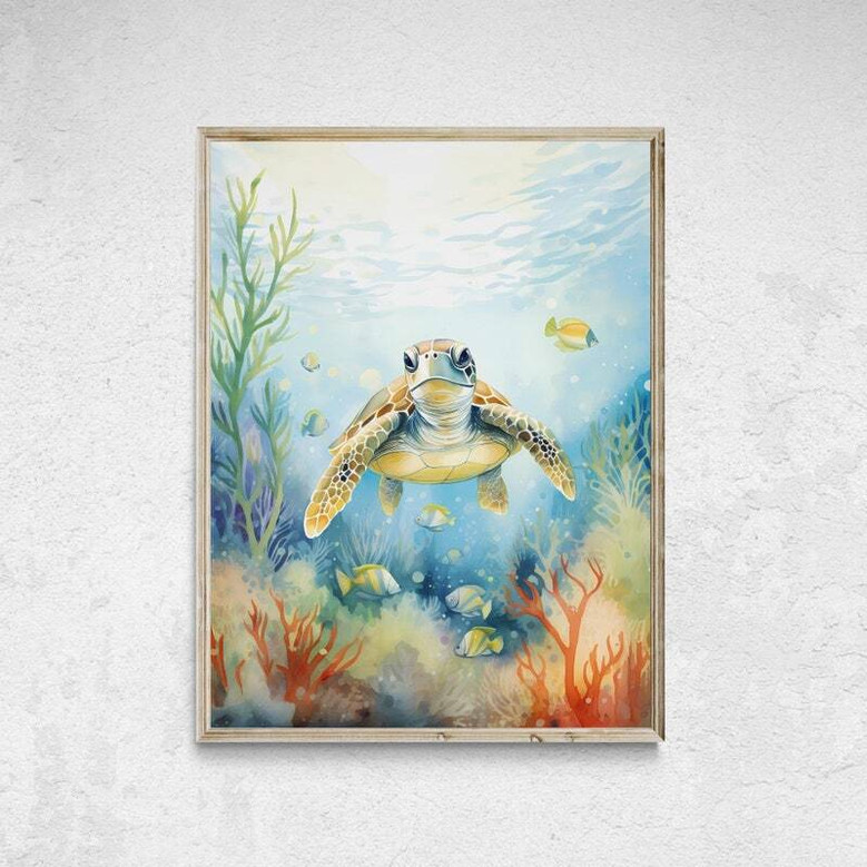 Nautical nursery canvas set with ocean animal art in soothing blues for coastal baby room wall decor accents that soothe