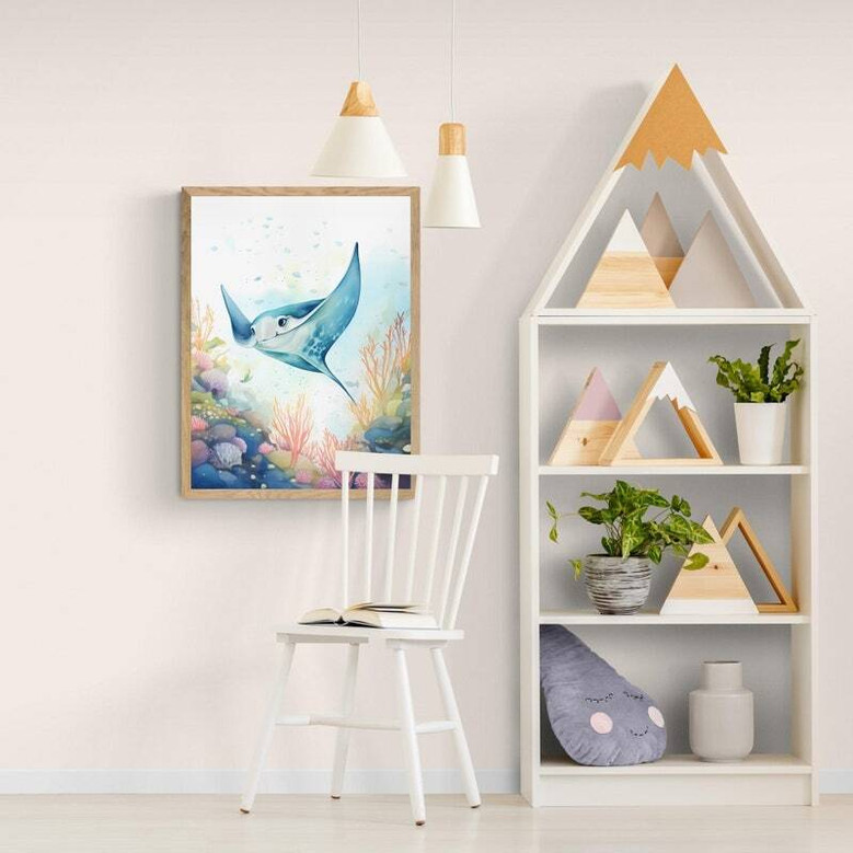 Nautical nursery canvas set featuring playful sea creature illustrations, ideal ocean-themed decor for baby room