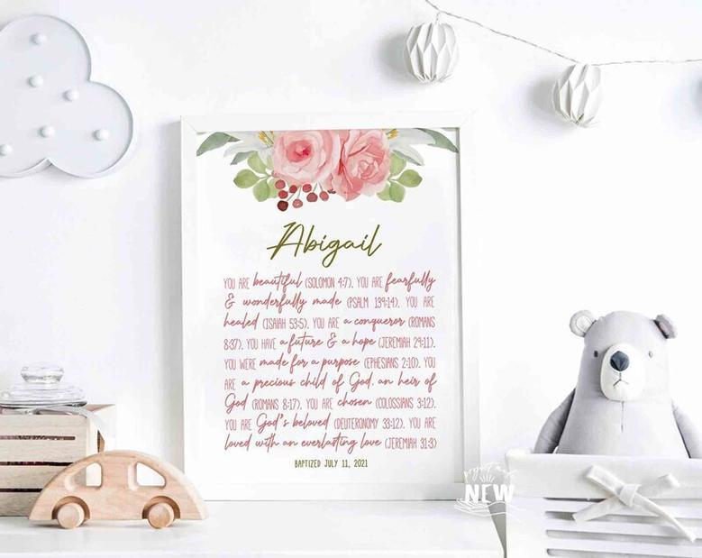 Thoughtful Baptism Gift For Godchild - Personalized Nursery Wall Art For Baby Girl's Room