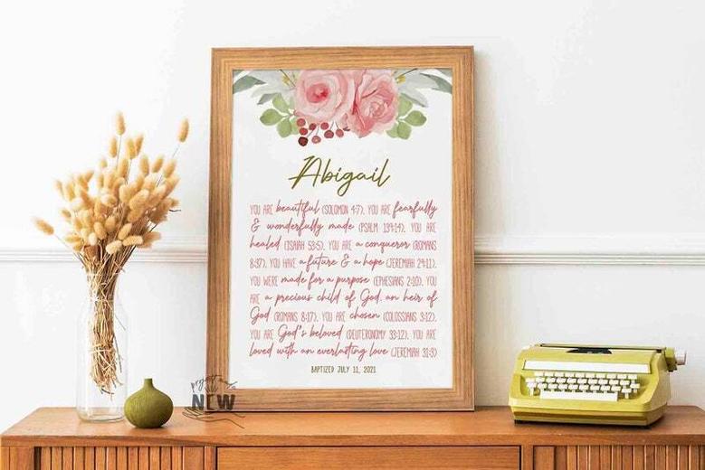 Thoughtful Baptism Gift For Godchild - Personalized Nursery Wall Art For Baby Girl's Room