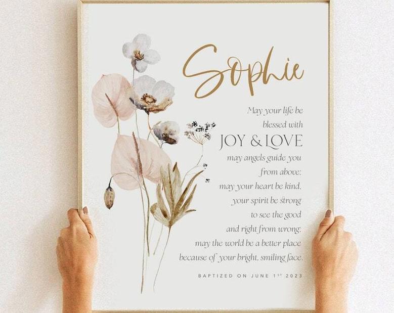 Thoughtful Personalized Baptism Canvas For Baby Girl Godchild Nursery DéCor