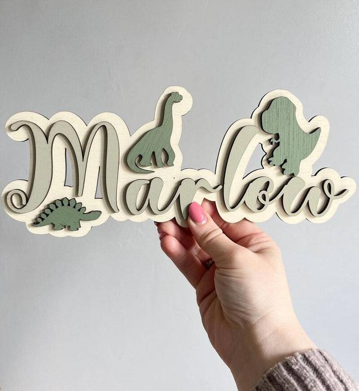 Custom Dinosaur Nursery Name Signs For Baby Boy - Unique Wooden Wall Art For Boys' Bedroom