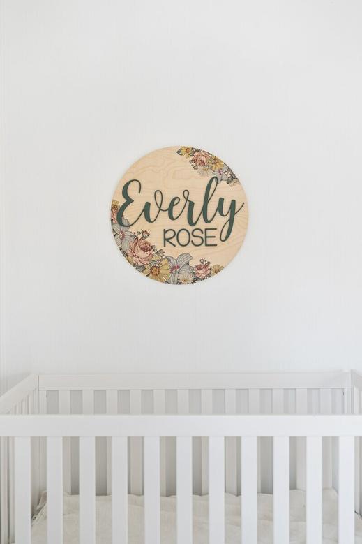 Personalized Boho Flower Baby Girl Nursery Sign - Custom Wooden Baby Shower Decor