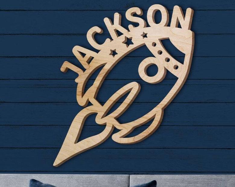 Custom Rocket Wood Sign Baby Boy Room Nursery Decor Personalized Wooden Name Sign