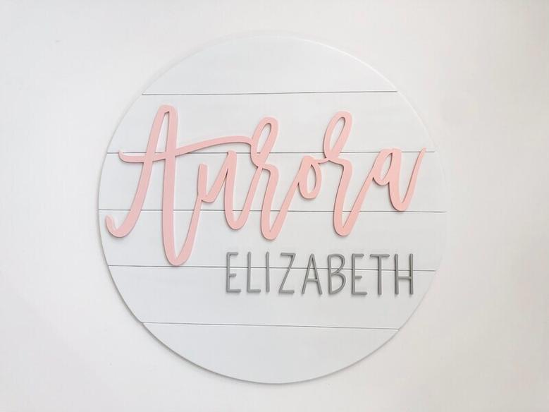 Customizable Baby Girl Name Round Wood Sign - Nursery Wall DéCor