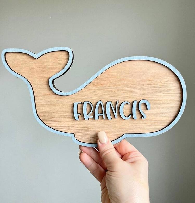 Custom Whale Wood Sign For Under The Sea Nursery Ocean Wall Art