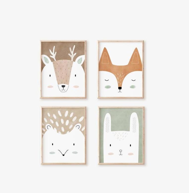 Custom Woodland Nursery Canvas Deer And Fox Design For Kids Room DéCor