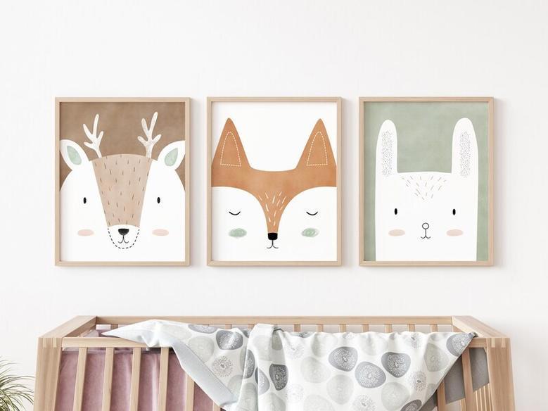 Custom Woodland Nursery Canvas Deer And Fox Design For Kids Room DéCor