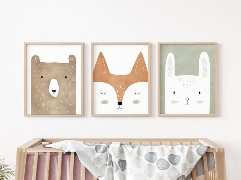 Custom Woodland Nursery Canvas Deer And Fox Design For Kids Room DéCor