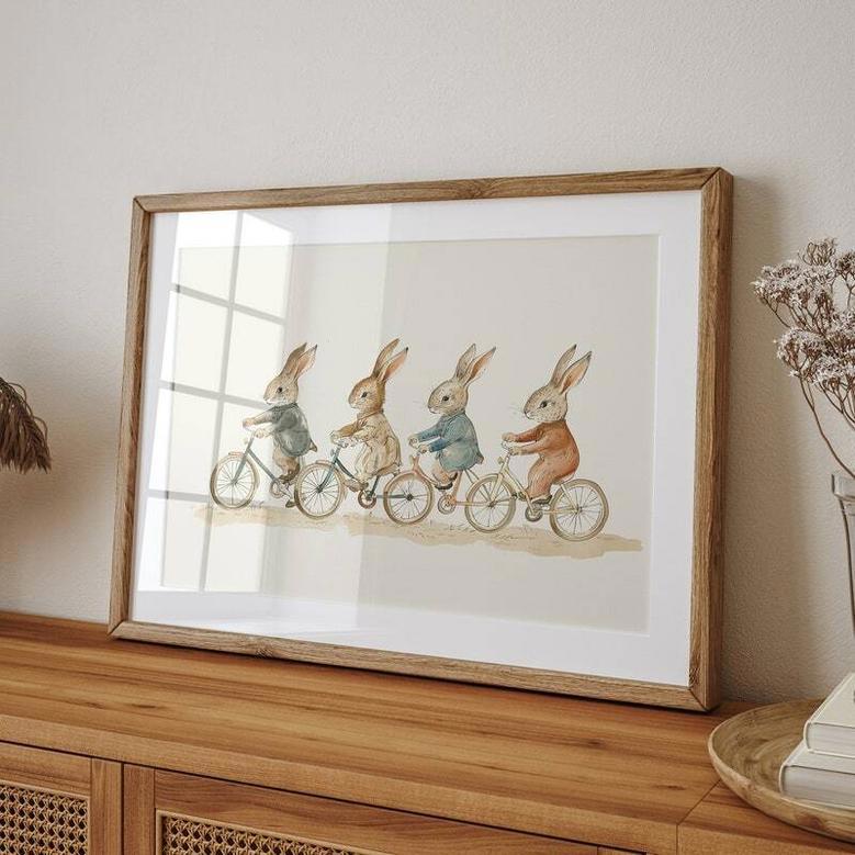 Vintage Bicycle Bunnies For Toddler Room - Peter Rabbit Canvas Artwork